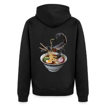 Skorpion Ramen - Unisex Premium Bio Zip Hoodie - Schwarz - Hinten - Nico (187cm)