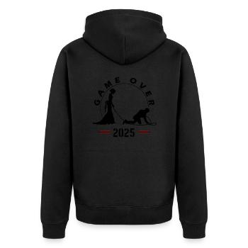 Game Over 2025 Hochzeit - Unisex Premium Bio Zip Hoodie - Schwarz - Hinten - Nico (187cm)