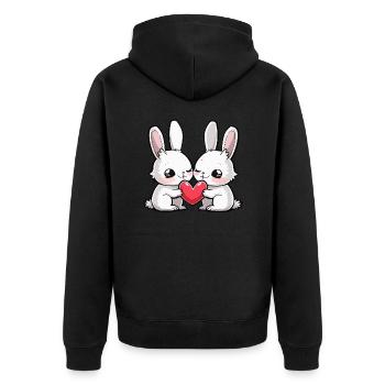 Bunny Couple In Love Easter Heart - Unisex Premium Organic Zip Hoodie - black - Back - Nico (187cm)