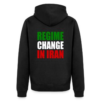 Regime change in iran - Unisex Premium Bio Zip Hoodie - Schwarz - Hinten - Nico (187cm)