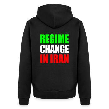 Regime change in iran - Unisex Premium Bio Zip Hoodie - Schwarz - Hinten - Nico (187cm)