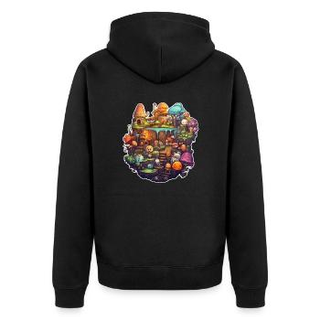Village champignon joyeux enfants fantaisie conte de fées - Veste à capuche bio Premium Unisexe - noir - Dos - Nico (187cm)