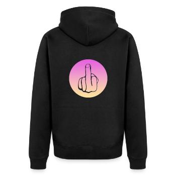 fuck off, fuck you, fucking, fuck - Unisex Premium Bio Zip Hoodie - Schwarz - Hinten - Nico (187cm)