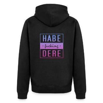 habe dere, minga, oberbayern, bayern - Unisex Premium Bio Zip Hoodie - Schwarz - Hinten - Nico (187cm)