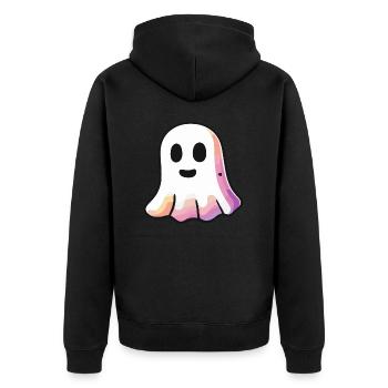 Geist Halloween Niedlich - Unisex Premium Bio Zip Hoodie - Schwarz - Hinten - Nico (187cm)