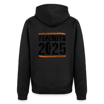 Teneriffa 2025 Spruch - Unisex Premium Bio Zip Hoodie - Schwarz - Hinten - Nico (187cm)