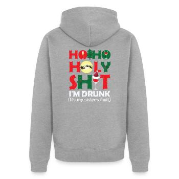 Ho Ho Holy Shit I'm Drunk It's My Sister's Fault - Unisex Premium Bio Zip Hoodie - Grau meliert - Hinten - Nico (187cm)