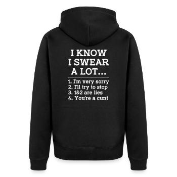 I Know I Swear A Lot I'm Very Sorry You're A Cunt - Unisex Premium Bio Zip Hoodie - Schwarz - Hinten - Nico (187cm)