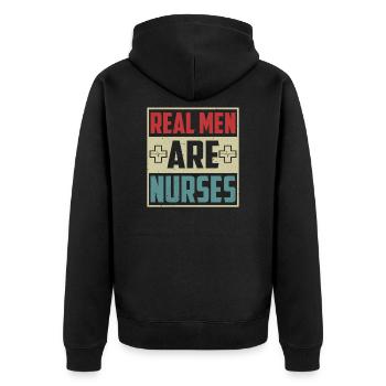 Real Men Are Nurses Funny Vinage Male Nurse Saying - Unisex Premium Organic Zip Hoodie - black - Back - Nico (187cm)