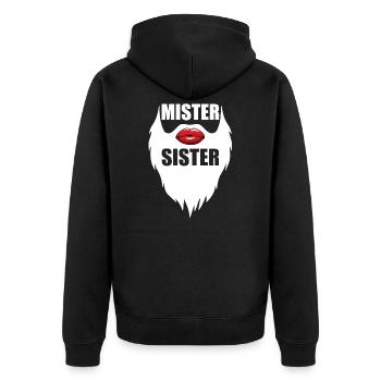 Mister Sister Bearded Men Red Lips Funny - Unisex Premium Bio Zip Hoodie - Schwarz - Hinten - Nico (187cm)