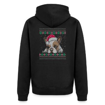 Merry Christmas French Bulldog Ugly Xmas Sweater - Unisex Premium Bio Zip Hoodie - Schwarz - Hinten - Nico (187cm)