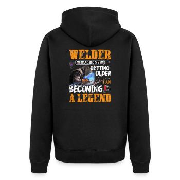 I Am Not Getting Older I Am Becoming A Legend - Unisex Premium Bio Zip Hoodie - Schwarz - Hinten - Nico (187cm)