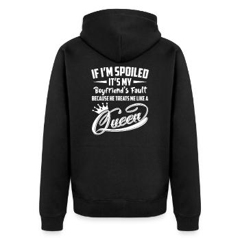 If I'm Spoiled It's My Boyfriend's Fault Funny - Unisex Premium Bio Zip Hoodie - Schwarz - Hinten - Nico (187cm)
