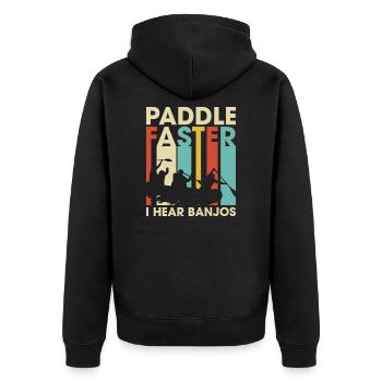 Paddle Faster I Hear Banjos Funny Sarcasm Vintage - Unisex Premium Bio Zip Hoodie - Schwarz - Hinten - Nico (187cm)