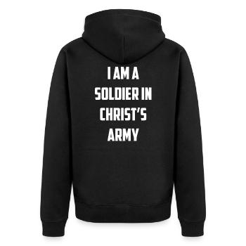I Am A Soldier In Christ's Army Christian Faith - Unisex Premium Bio Zip Hoodie - Schwarz - Hinten - Nico (187cm)