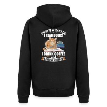 Je lis des livres Je bois du café Amant drôle de chat - Veste à capuche bio Premium Unisexe - noir - Dos - Nico (187cm)