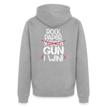 Rock Paper Scissors Gun I Win Funny Gun Lover Gift - Veste à capuche bio Premium Unisexe - gris chiné - Dos - Nico (187cm)