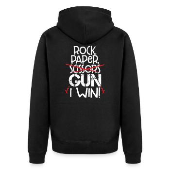 Rock Paper Scissors Gun I Win Funny Gun Lover Gift - Unisex Premium Organic Zip Hoodie - black - Back - Nico (187cm)