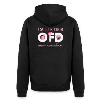 I Suffer From OFD Obsessive Flamingo Disorder - Unisex Premium Bio Zip Hoodie - Schwarz - Hinten - Nico (187cm)