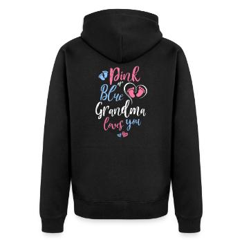 Pink Or Blue Grandma Loves You Baby Shower Gift - Unisex Premium Bio Zip Hoodie - Schwarz - Hinten - Nico (187cm)