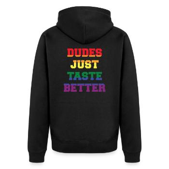 Dudes Just Taste Better LGBT Pride - Unisex Premium Bio Zip Hoodie - Schwarz - Hinten - Nico (187cm)