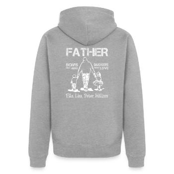 Father Son’s First Hero Daughter’s First Love - Veste à capuche bio Premium Unisexe - gris chiné - Dos - Nico (187cm)