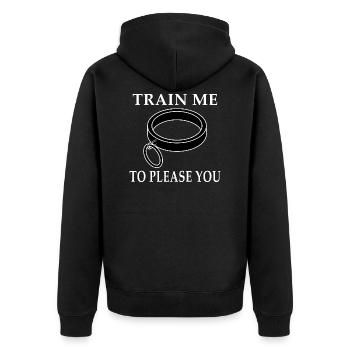 BDSM Halsband Train Me To Please You Sub Geschenk - Unisex Premium Bio Zip Hoodie - Schwarz - Hinten - Nico (187cm)