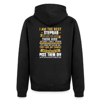 Bonus Dad T-Shirt Best Stepdad Ever - Unisex Premium Bio Zip Hoodie - Schwarz - Hinten - Nico (187cm)