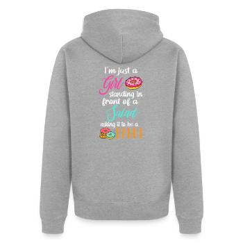 Standing In Front Of Salad Asking It To Be A Donut - Veste à capuche bio Premium Unisexe - gris chiné - Dos - Nico (187cm)