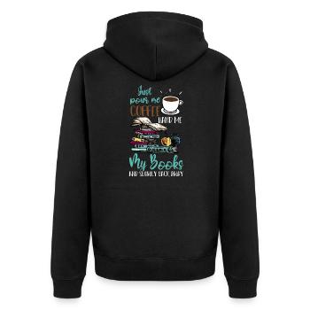 Juste pour moi le café, donne-moi mes livres drôle - Veste à capuche bio Premium Unisexe - noir - Dos - Nico (187cm)