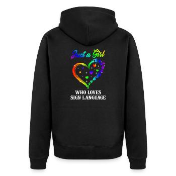 Juste une fille qui aime la langue des signes ASL Love - Veste à capuche bio Premium Unisexe - noir - Dos - Nico (187cm)