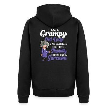 T-shirt grincheux vieux je suis allergique à la stupidité - Veste à capuche bio Premium Unisexe - noir - Dos - Nico (187cm)