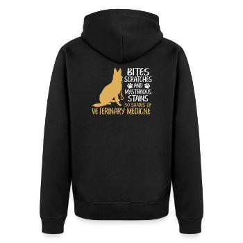 Bites Scratches And Mysterious Stains T Shirt - Unisex Premium Organic Zip Hoodie - black - Back - Nico (187cm)