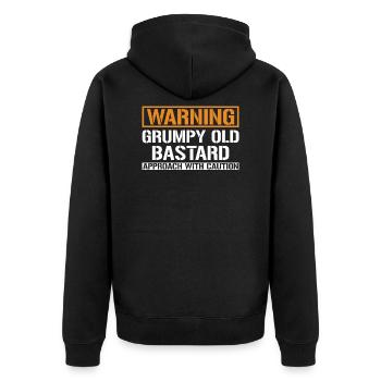 Warning Grumpy Old Bastard T-Shirt - Unisex Premium Bio Zip Hoodie - Schwarz - Hinten - Nico (187cm)