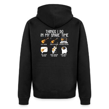 Things I Do In My Spare Time Guitar Player T Shirt - Unisex Premium Bio Zip Hoodie - Schwarz - Hinten - Nico (187cm)