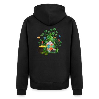Autism Gnome Irish Gold Coin Pot Puzzle Heart - Unisex Premium Bio Zip Hoodie - Schwarz - Hinten - Nico (187cm)