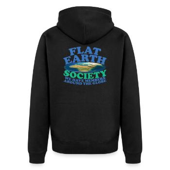Flat Earth Society Members Around The Globe - Unisex Premium Bio Zip Hoodie - Schwarz - Hinten - Nico (187cm)