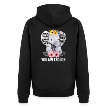 Elephant You Are Enough - Unisex Premium Bio Zip Hoodie - Schwarz - Hinten - Nico (187cm)