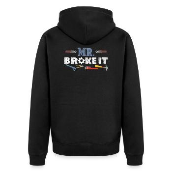 Mr Broke It Kid Fathers Day Gift - Unisex Premium Organic Zip Hoodie - black - Back - Nico (187cm)
