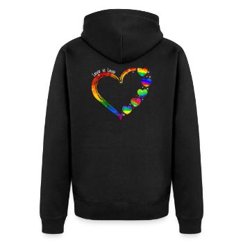 Love Is Love LGBT Rainbow Hearts - Unisex Premium Bio Zip Hoodie - Schwarz - Hinten - Nico (187cm)