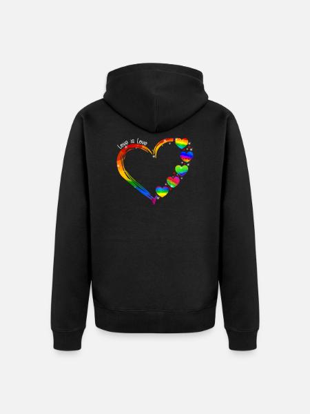 Kærlighed er kærlighed LGBT Rainbow Hearts - Premium økologisk unisex-hættejakke - sort