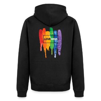 Love Wins Love is Love LGBT Pride Wear - Unisex Premium Bio Zip Hoodie - Schwarz - Hinten - Nico (187cm)