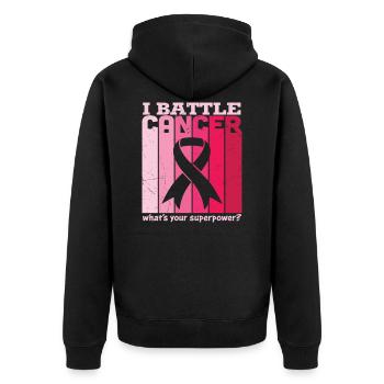 I Battle Breast Cancer Awareness T Shirt - Unisex Premium Bio Zip Hoodie - Schwarz - Hinten - Nico (187cm)