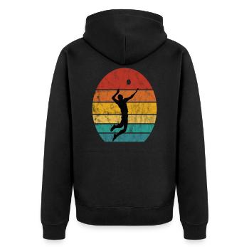 Vintage Volleyball T Shirt - Unisex Premium Bio Zip Hoodie - Schwarz - Hinten - Nico (187cm)