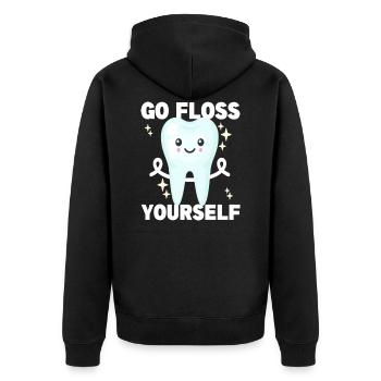 Go Floss Yourself Dentist Dentistry Dental Tooth - Unisex Premium Bio Zip Hoodie - Schwarz - Hinten - Nico (187cm)