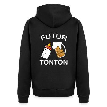 Futur tonton Cadeau Frere Annonce Grossesse - Veste à capuche bio Premium Unisexe - noir - Dos - Nico (187cm)
