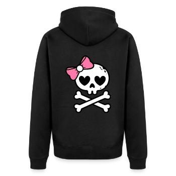 Süße rosa Schleife Totenkopf und gekreuzte Knochen - Unisex Premium Bio Zip Hoodie - Schwarz - Hinten - Nico (187cm)