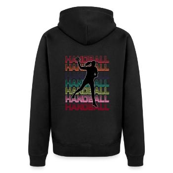Handballe Geschenk Handballerin mit Ball - Unisex Premium Bio Zip Hoodie - Schwarz - Hinten - Nico (187cm)