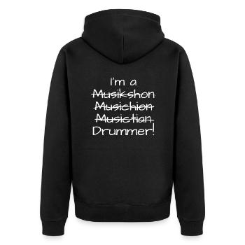 Drummer Schlagzeug Drums Musik für Schlagzeuger - Unisex Premium Bio Zip Hoodie - Schwarz - Hinten - Nico (187cm)