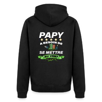 Opa muss grüner Mann Garten gehen - Unisex Premium Bio Zip Hoodie - Schwarz - Hinten - Nico (187cm)